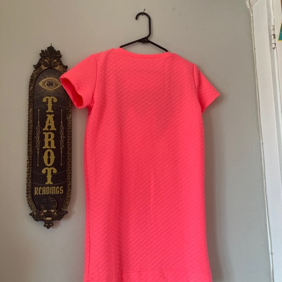 Neon Pink Vegan Leather 80s retro T-shirt dress - Picture 3 of 3
